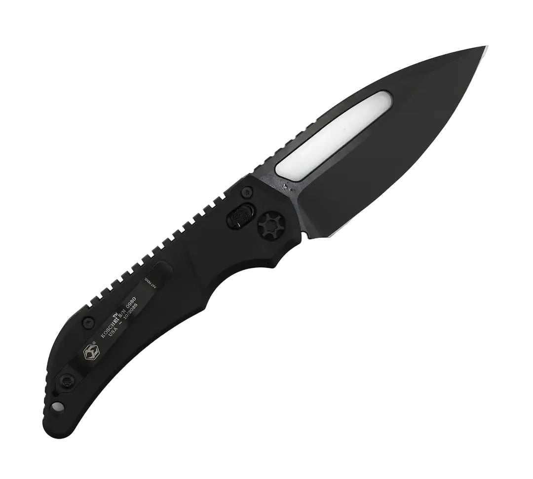Heretic Knives Koschei Cross Bar Lock Folding Knife Black Aluminum 3.5" DLC H061-6A-T
