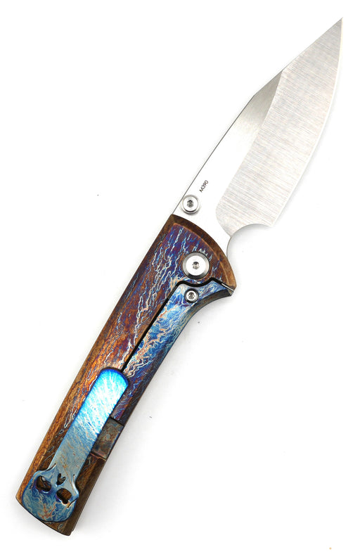 Custom Chaves Scapegoat Street Frame Lock Folding Knife Heat Antropic Ti Handles (3.50" Bohler M390) (Gold Lightning) from NORTH RIVER OUTDOORS