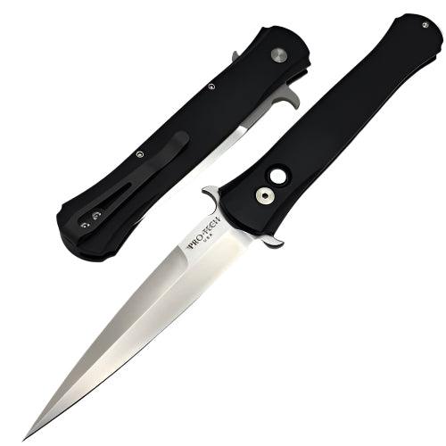 Pro-Tech Large Don Auto Knife Black Handle Mother of Pearl Button Satin Blade 1921-MOP - NORTH RIVER OUTDOORS
