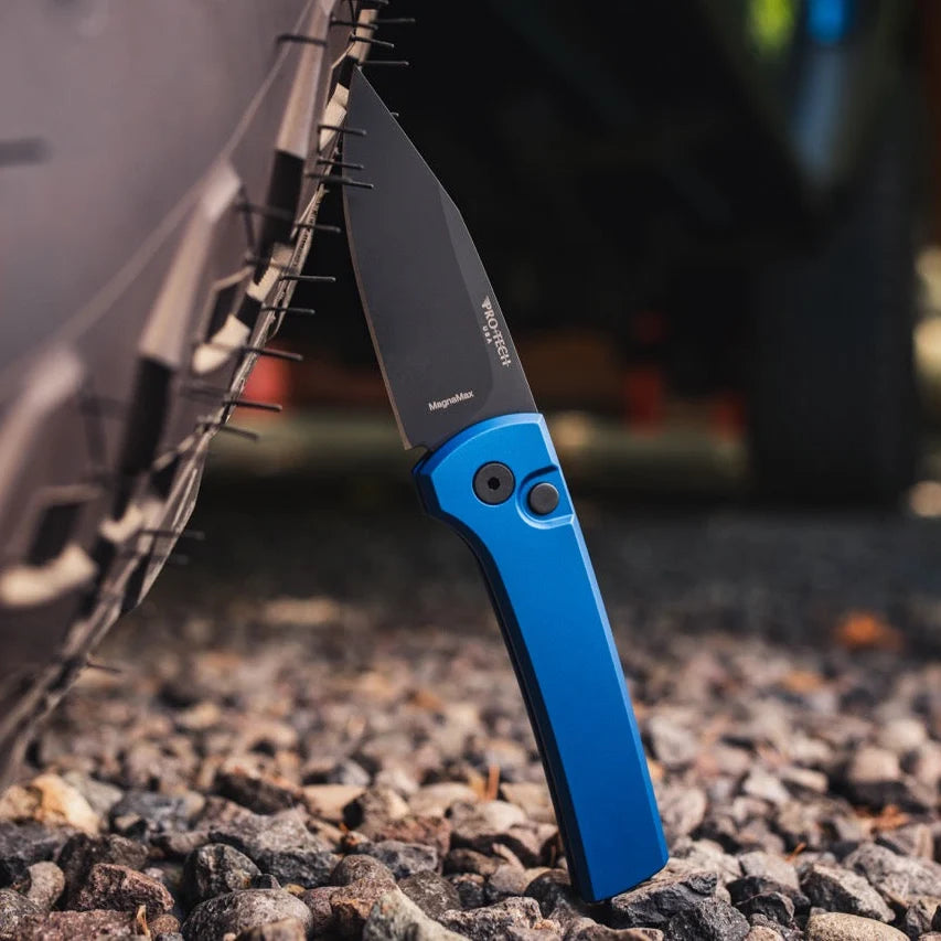 Pro-Tech Chavez Scapegoat Compact Auto Knife Blue Handle (3.2" DLC MagnaMax)