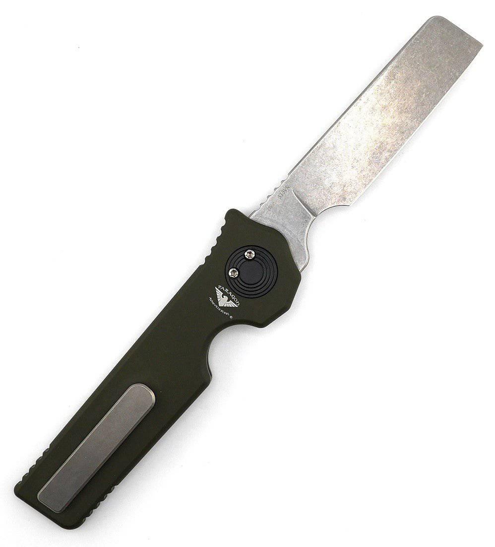 Asheville Steel Paragon Razor Straight Edge Gravity Knife S35VN OD Green Handle (USA) - NORTH RIVER OUTDOORS