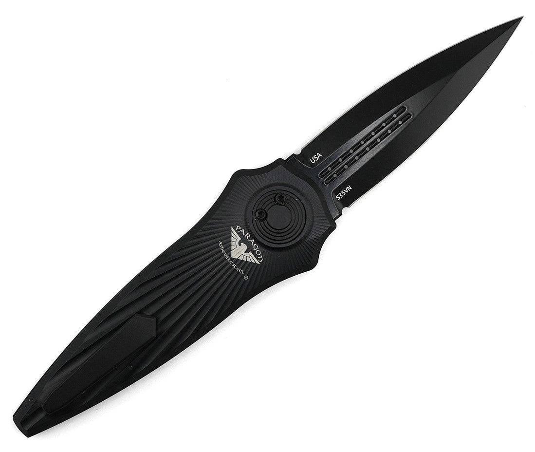 Asheville Steel Paragon Warlock-X Gen-2 Gravity Knife Black Star Burst Black Blade (USA) - NORTH RIVER OUTDOORS