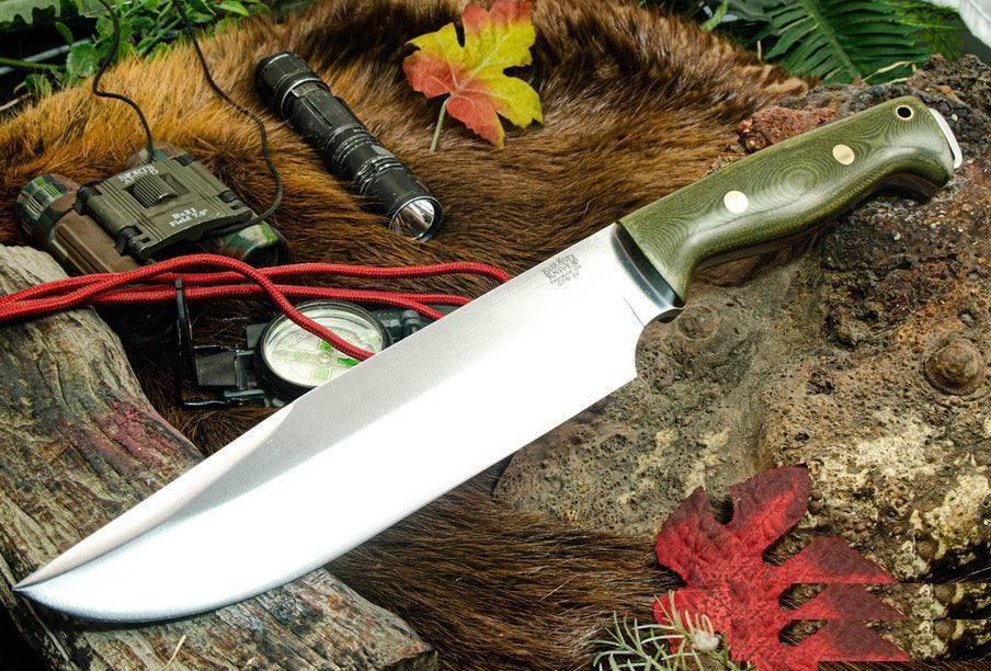 Bark River Bravo Crusader 3V Green Micarta - Orange Liners - Brass Pins (USA) - NORTH RIVER OUTDOORS