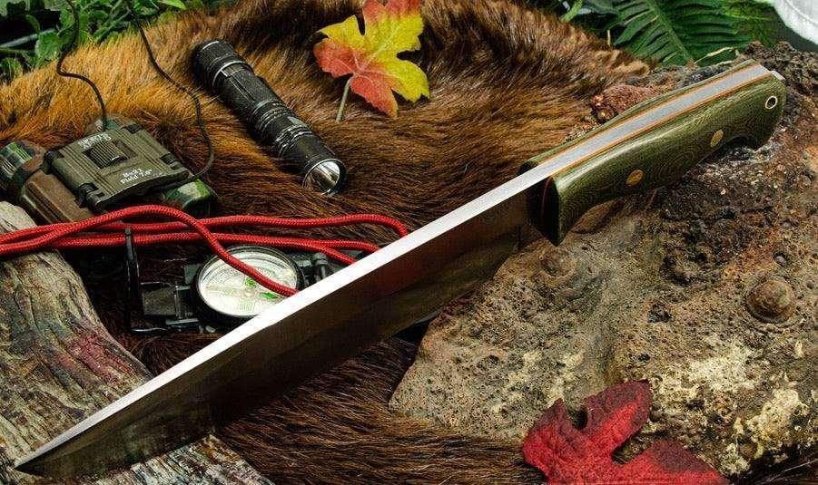 Bark River Bravo Crusader 3V Green Micarta - Orange Liners - Brass Pins (USA) - NORTH RIVER OUTDOORS