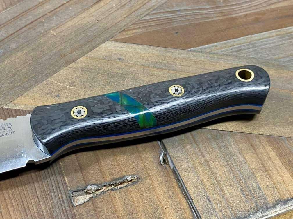 Bark River Bushcraft Scout Knife MagnaCut Carbon Fiber Mosaic Pins (USA) - NORTH RIVER OUTDOORS