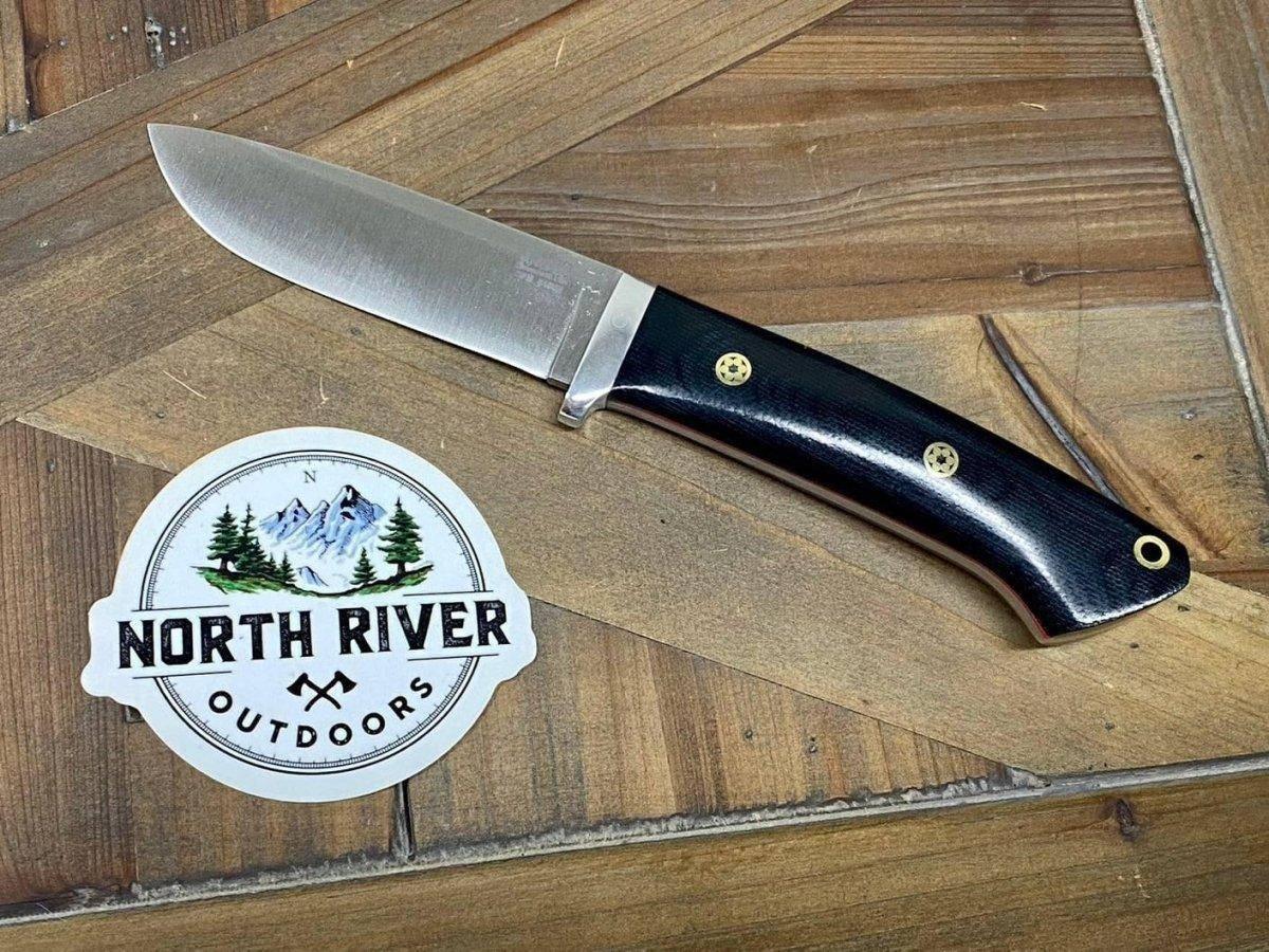 Bark River Classic Drop Point Hunter Knife S45VN Black Micarta Red Liners Mosaic Pins - NORTH RIVER OUTDOORS