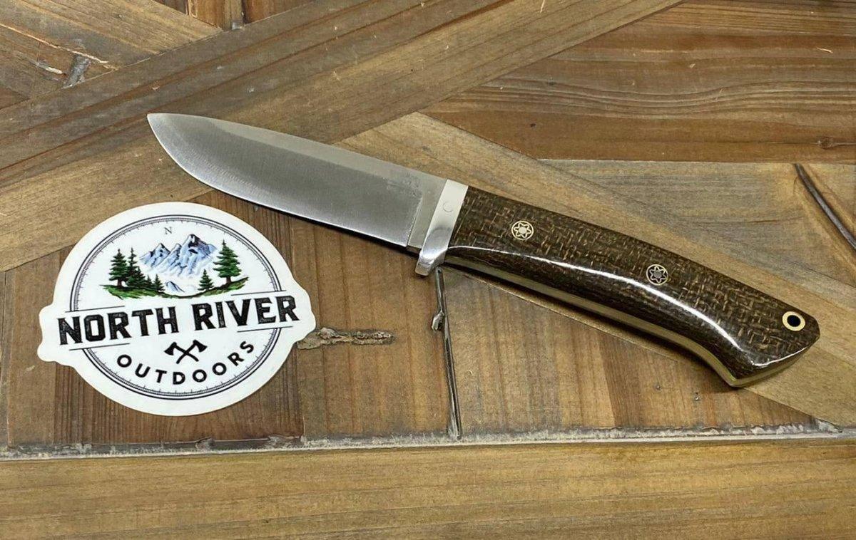 Bark River Classic Drop Point Hunter Knife S45VN OD Green Burlap Micarta Toxic Green Liners Mosaic Pins - NORTH RIVER OUTDOORS