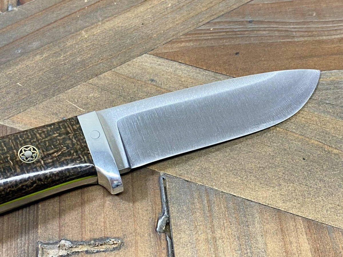 Bark River Classic Drop Point Hunter Knife S45VN OD Green Burlap Micarta Toxic Green Liners Mosaic Pins - NORTH RIVER OUTDOORS