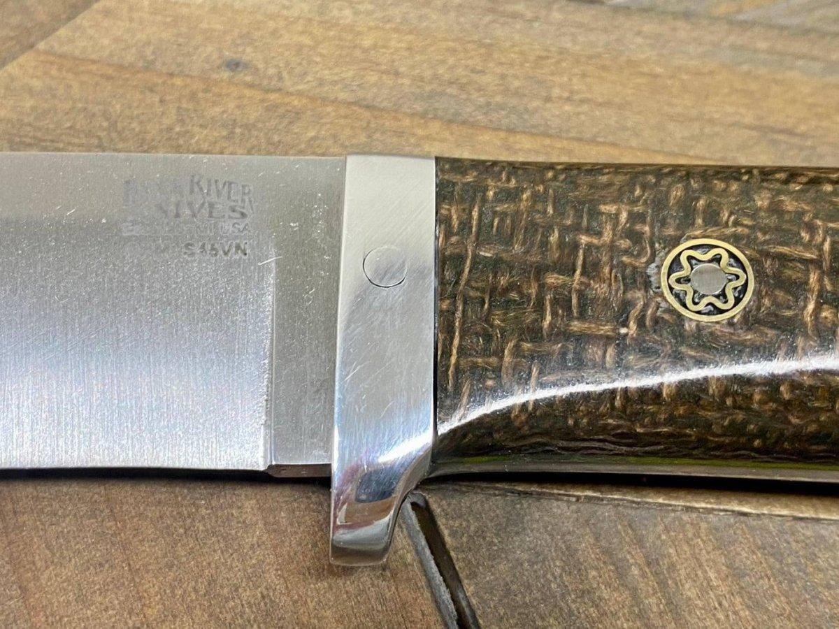 Bark River Classic Drop Point Hunter Knife S45VN OD Green Burlap Micarta Toxic Green Liners Mosaic Pins - NORTH RIVER OUTDOORS