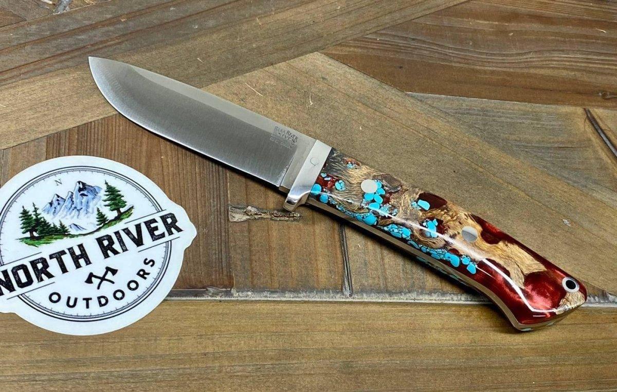 Bark River Classic Drop Point Hunter Knife S45VN Red Cholla Cactus with Turquoise - NORTH RIVER OUTDOORS