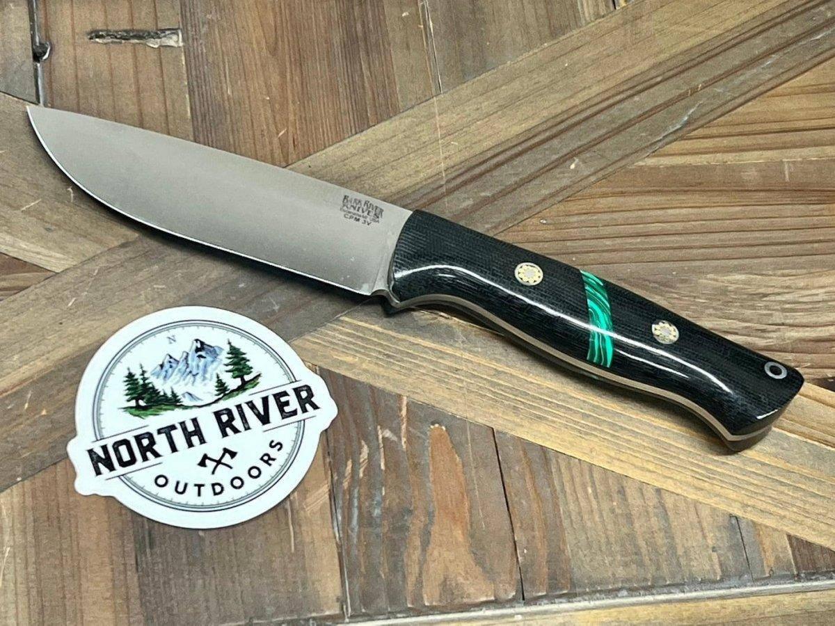 Bark River Fox River EXT-2 LT 3V Black Canvas Micarta Malachite Spacer Mosaic Pins (USA) - NORTH RIVER OUTDOORS