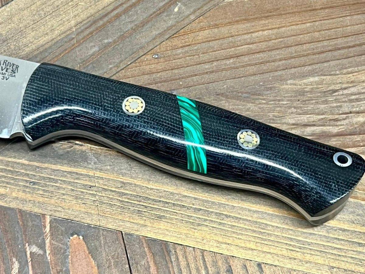 Bark River Fox River EXT-2 LT 3V Black Canvas Micarta Malachite Spacer Mosaic Pins (USA) - NORTH RIVER OUTDOORS