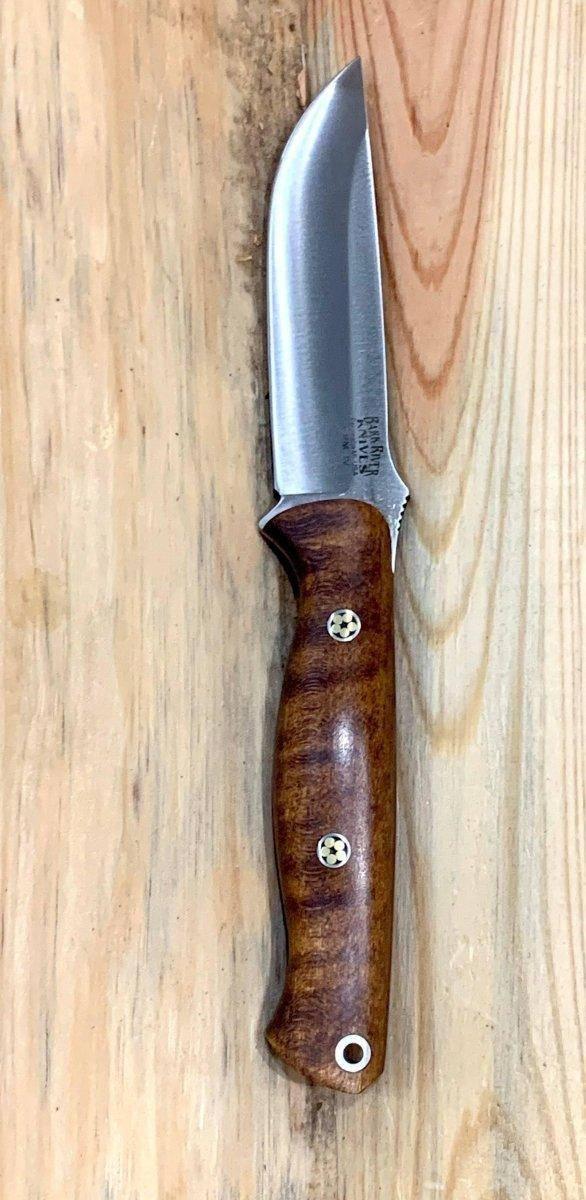 Bark River Gunny CPM 3V Dark Curly Maple, Red Liners, Mosaic Pins - NORTH RIVER OUTDOORS