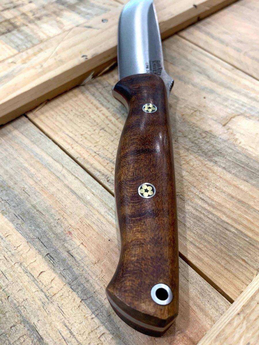 Bark River Gunny CPM 3V Dark Curly Maple, Red Liners, Mosaic Pins - NORTH RIVER OUTDOORS
