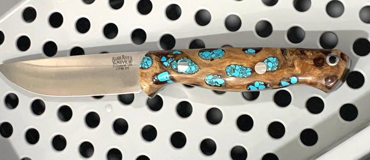 Bark River Gunny CPM 3V Knife Cholla Cactus w/ Turquoise - Gray Liners - Rampless #2 - NORTH RIVER OUTDOORS