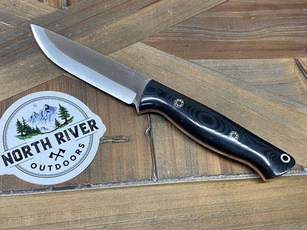 Bark River Gunny Scandi CPM 3V Black Linen Micarta, Red Liners, Mosaic Pins - NORTH RIVER OUTDOORS