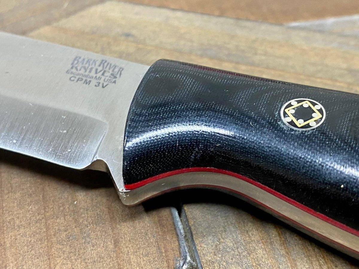 Bark River Gunny Scandi CPM 3V Black Linen Micarta, Red Liners, Mosaic Pins - NORTH RIVER OUTDOORS