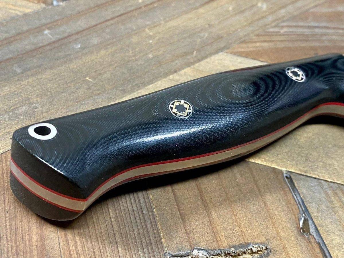 Bark River Gunny Scandi CPM 3V Black Linen Micarta, Red Liners, Mosaic Pins - NORTH RIVER OUTDOORS