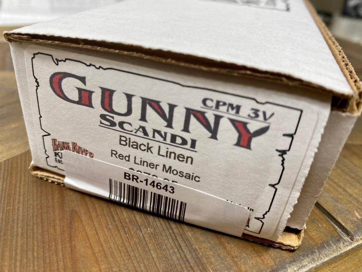 Bark River Gunny Scandi CPM 3V Black Linen Micarta, Red Liners, Mosaic Pins - NORTH RIVER OUTDOORS