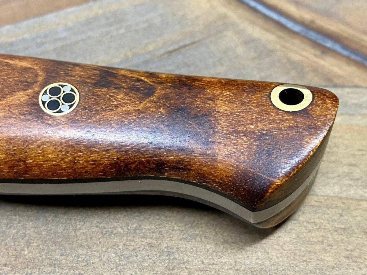 Bark River Gunny Scandi CPM 3V Dark Curly Maple, Black Liners, Mosaic Pins - NORTH RIVER OUTDOORS