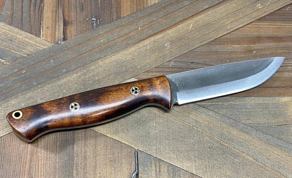 Bark River Gunny Scandi CPM 3V Dark Curly Maple, Black Liners, Mosaic Pins - NORTH RIVER OUTDOORS