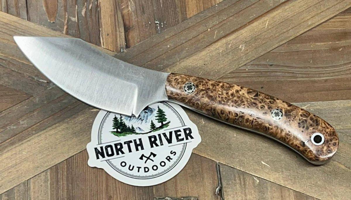 Bark River JX6 II MagnaCut Fixed Knife Black Ash Burl Black Liners Mosaic Pins (USA) - NORTH RIVER OUTDOORS