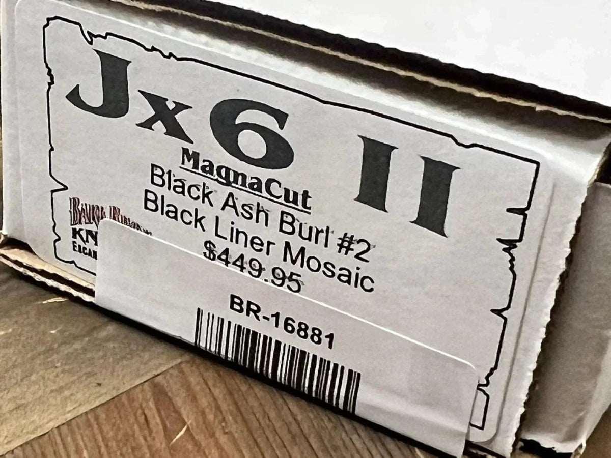 Bark River JX6 II MagnaCut Fixed Knife Black Ash Burl Black Liners Mosaic Pins (USA) - NORTH RIVER OUTDOORS