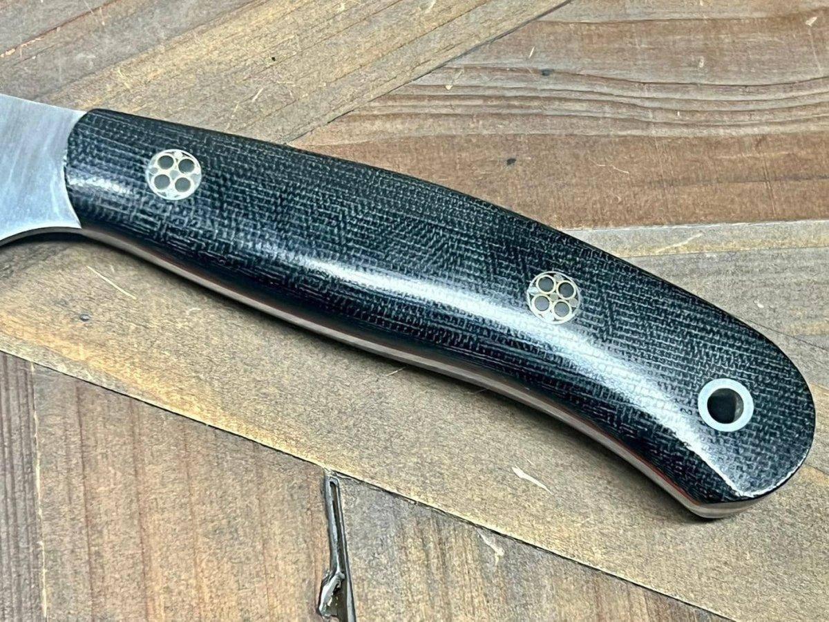 Bark River JX6 II MagnaCut Fixed Knife Black Micarta Red Liners Mosaic Pins (USA) - NORTH RIVER OUTDOORS