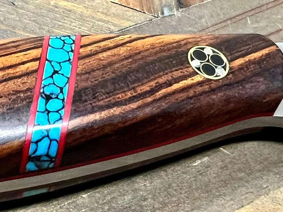 Bark River JX6 II MagnaCut Fixed Knife Desert Ironwood Turquoise Spacer Red Liners Mosaic Pins (USA) - NORTH RIVER OUTDOORS
