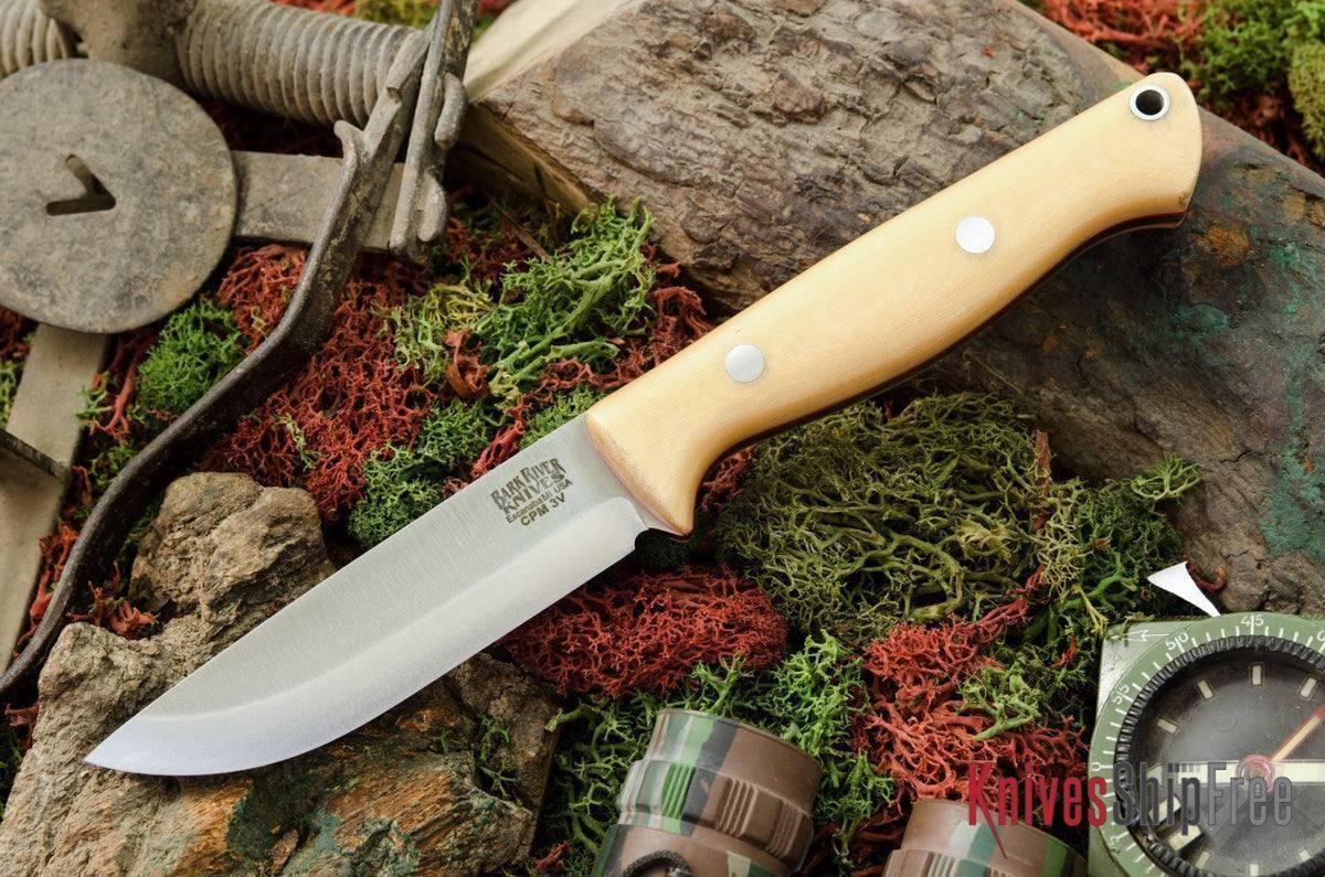 Bark River Knives Gunny Scandi CPM 3V Antique Bone Linen Micarta - NORTH RIVER OUTDOORS