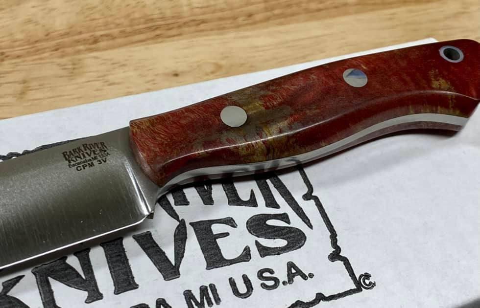 Bark River Mini-Aurora CPM 3V Knife Red & Natural #3 Elder Burl (USA) - NORTH RIVER OUTDOORS