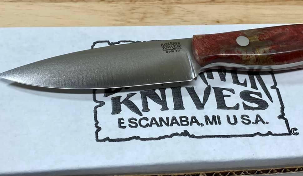 Bark River Mini-Aurora CPM 3V Knife Red & Natural #3 Elder Burl (USA) - NORTH RIVER OUTDOORS