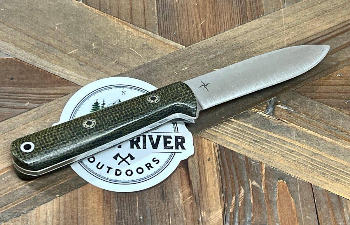 Bark River Mini Kephart Knife 3V Evergreen Burlap Handles White Liners Mosaic Pins (USA) - NORTH RIVER OUTDOORS