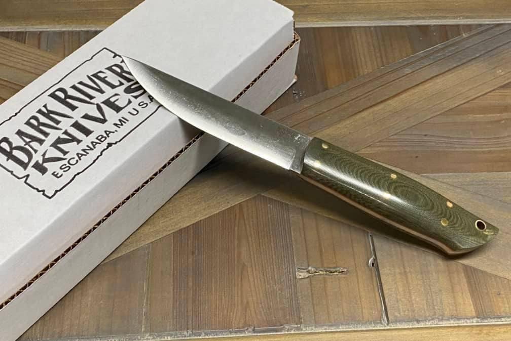 Bark River Puukko 3V Knife Green Linen Micarta - Orange Liners (USA) - NORTH RIVER OUTDOORS