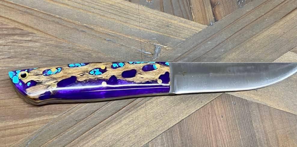 Bark River Puukko 3V Knife Purple Cholla Cactus with Turquoise (USA) - NORTH RIVER OUTDOORS
