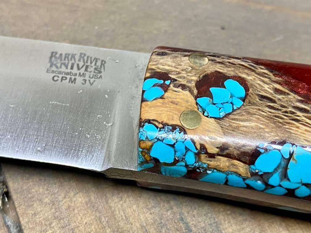 Bark River Puukko 3V Knife Red Cholla Cactus with Turquoise (USA) - NORTH RIVER OUTDOORS