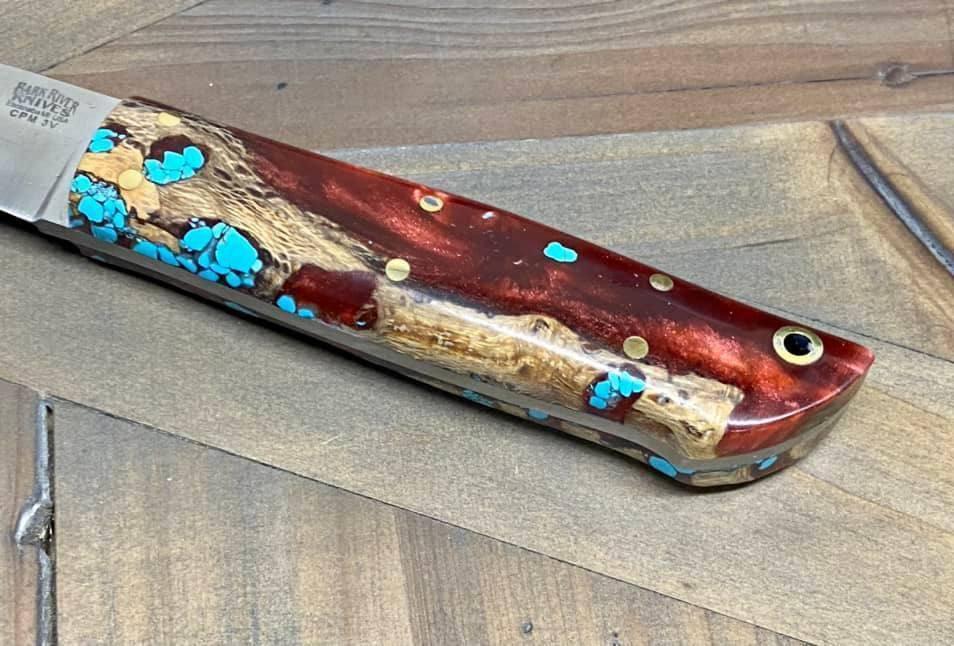 Bark River Puukko 3V Knife Red Cholla Cactus with Turquoise (USA) - NORTH RIVER OUTDOORS