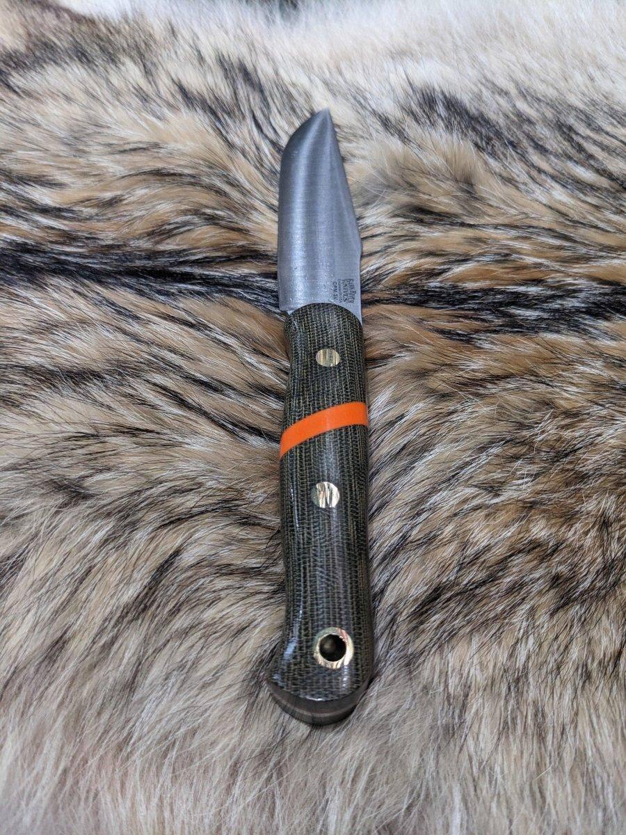 Bark River Ultra Lite Field Knife CPM 3V Green Canvas Micarta Orange Spacer Liners Brass Pins (USA) - NORTH RIVER OUTDOORS
