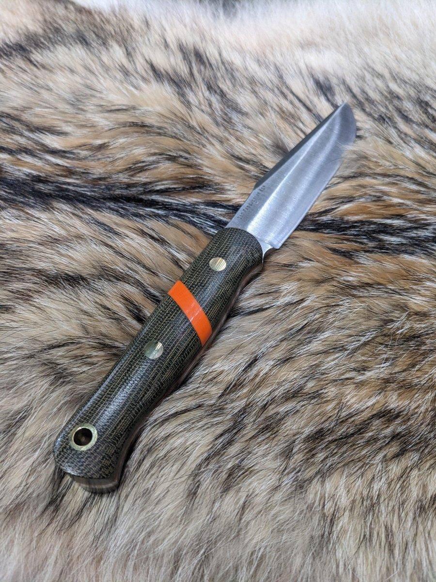 Bark River Ultra Lite Field Knife CPM 3V Green Canvas Micarta Orange Spacer Liners Brass Pins (USA) - NORTH RIVER OUTDOORS