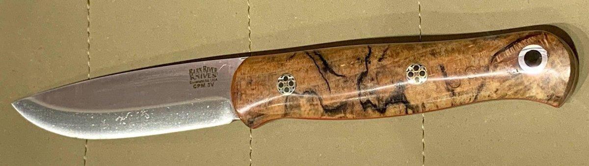 Bark River Ultralite Bushcrafter CPM 3V Spalted Maple Burl - Red Liners - Mosaic Pins - NORTH RIVER OUTDOORS
