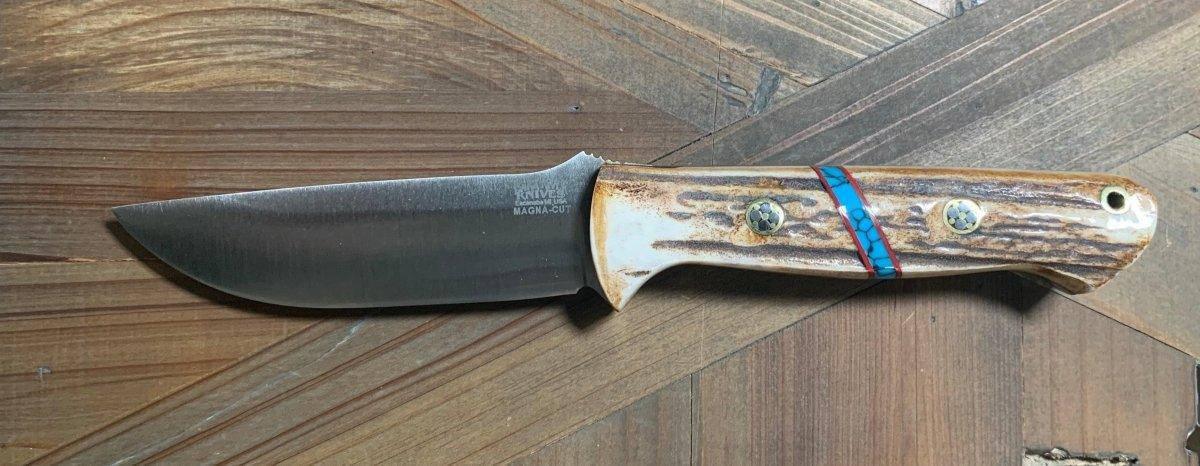 Bravo 1 LT MagnaCut Fixed Blade Elk Handles Turquoise Spacer Red Liners Mosaic Pins (USA) - NORTH RIVER OUTDOORS