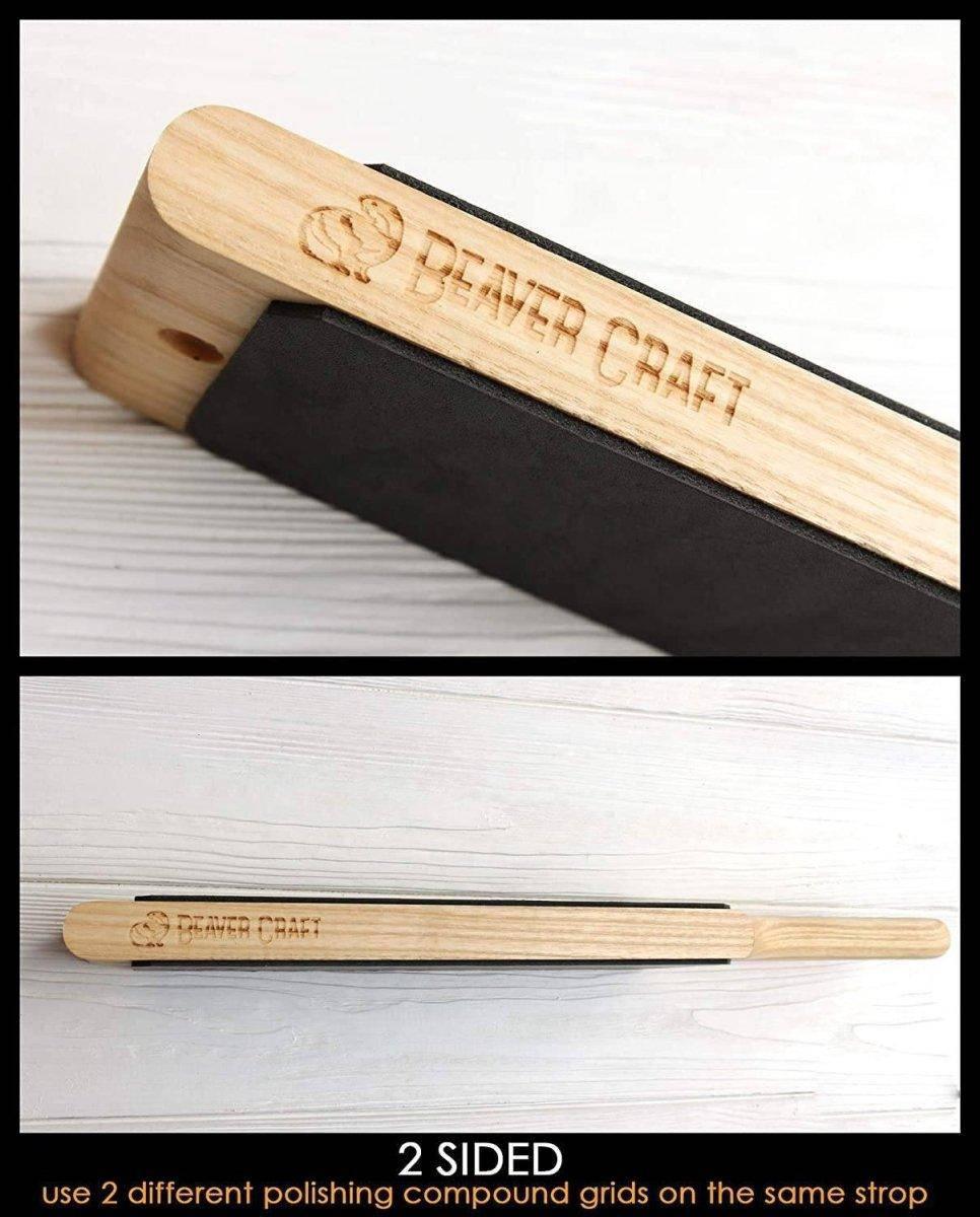 BeaverCraft Dual-Sided Leather Paddle Strop with P1 Polishing Compound - NORTH RIVER OUTDOORS