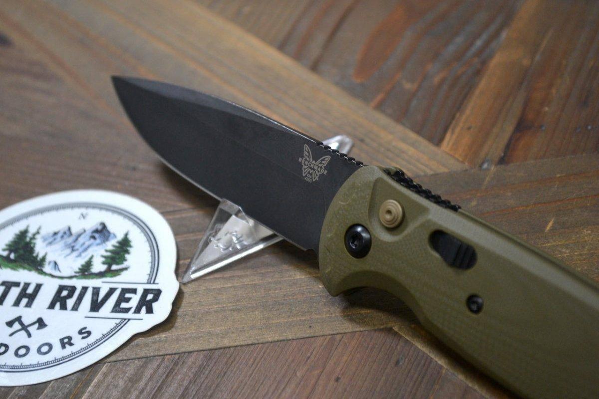Benchmade 4300BK-02 CLA Auto Knife 3.4" MagnaCut Black DLC Battlewash Plain Blade OD Green G10 - NORTH RIVER OUTDOORS