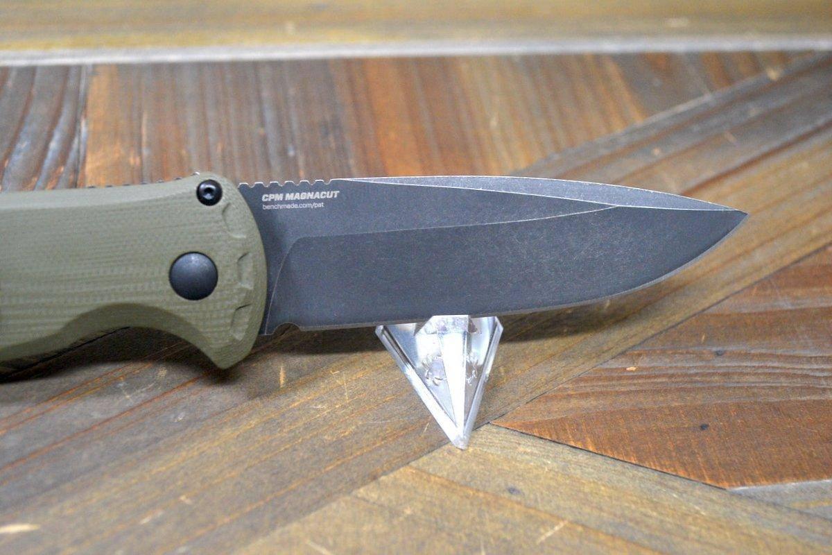 Benchmade 4300BK-02 CLA Auto Knife 3.4" MagnaCut Black DLC Battlewash Plain Blade OD Green G10 - NORTH RIVER OUTDOORS