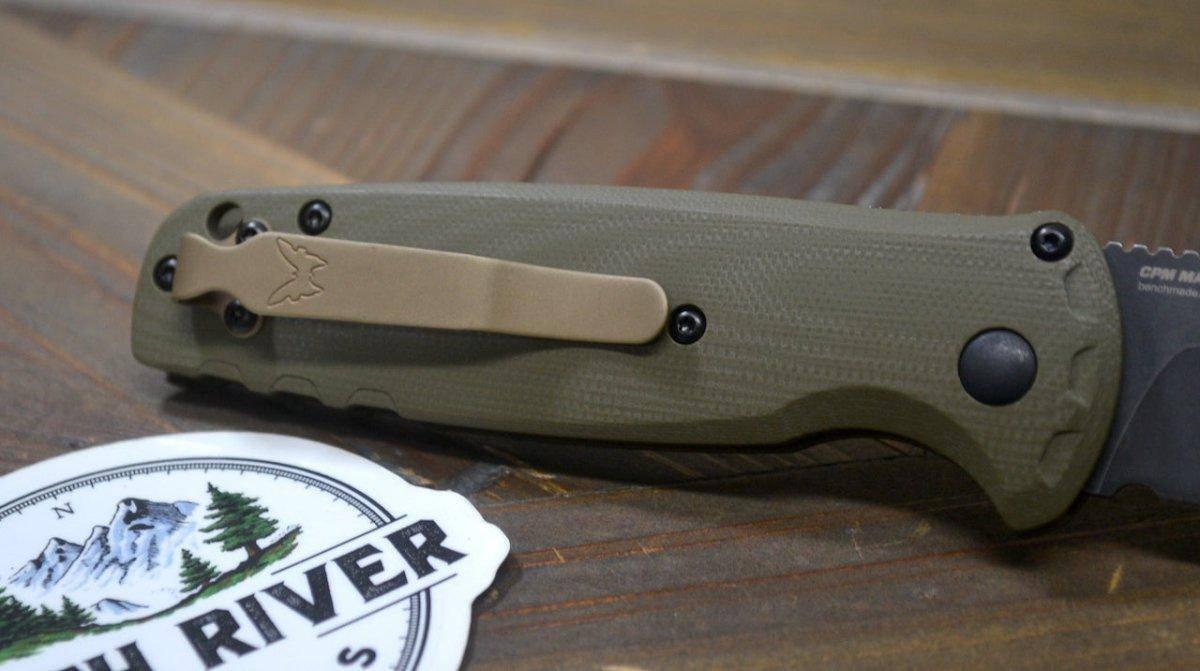 Benchmade 4300BK-02 CLA Auto Knife 3.4" MagnaCut Black DLC Battlewash Plain Blade OD Green G10 - NORTH RIVER OUTDOORS