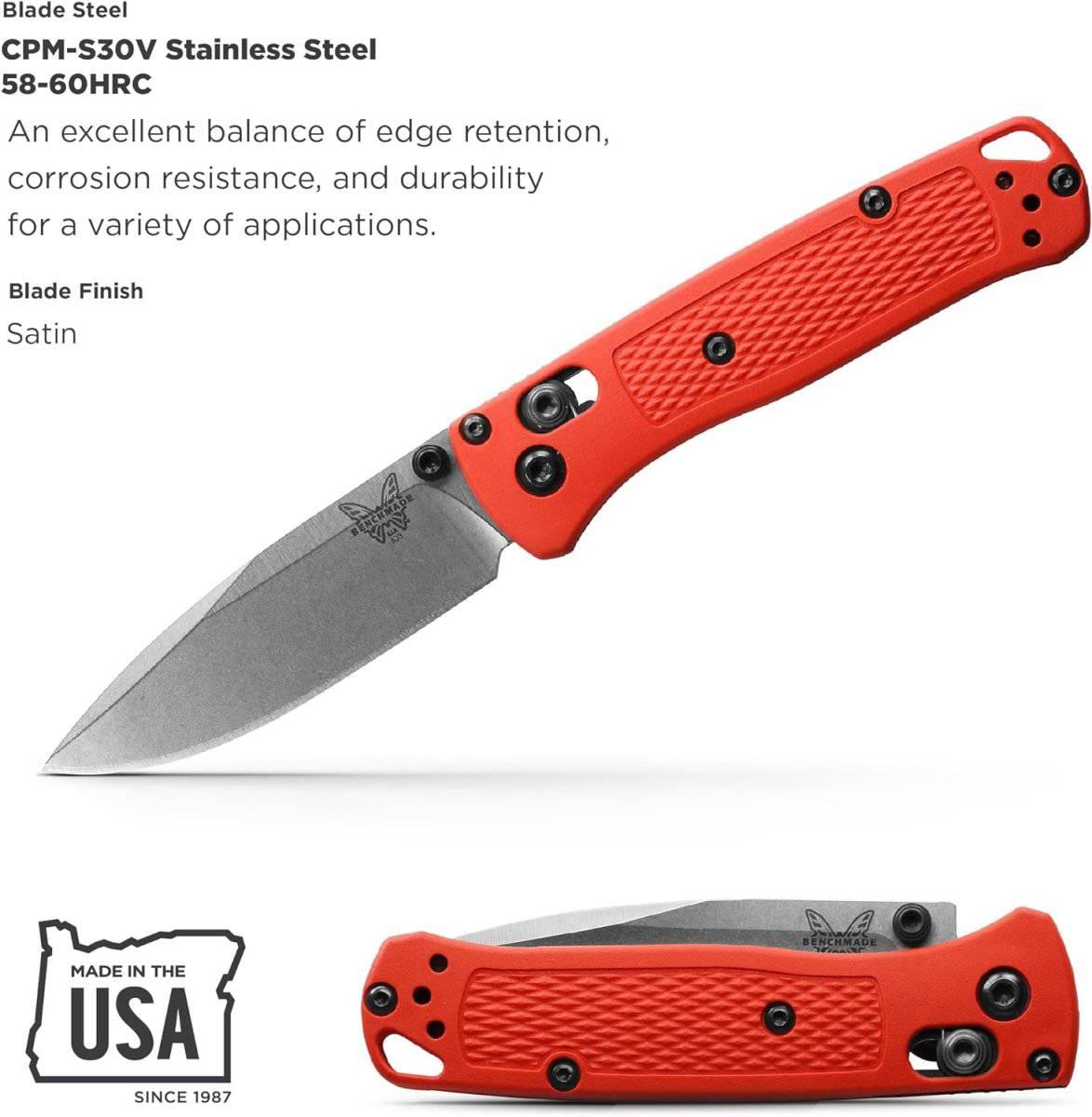 Benchmade 533-04 Limited Mini Bugout AXIS Folding Knife 2.82" S30V Satin Plain Blade Mesa Red Grivory Handles - NORTH RIVER OUTDOORS