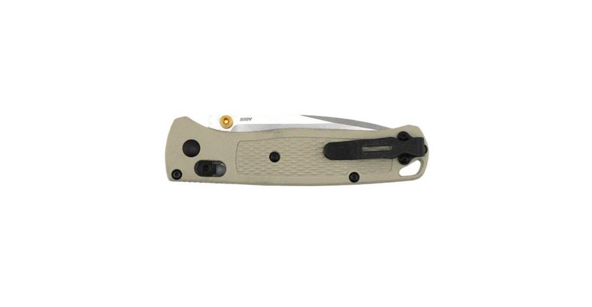 Benchmade 535-12 Bugout AXIS Folding Knife 3.24" S30V Satin Plain Blade Tan Grivory Handles w/ Gold Accents - NORTH RIVER OUTDOORS