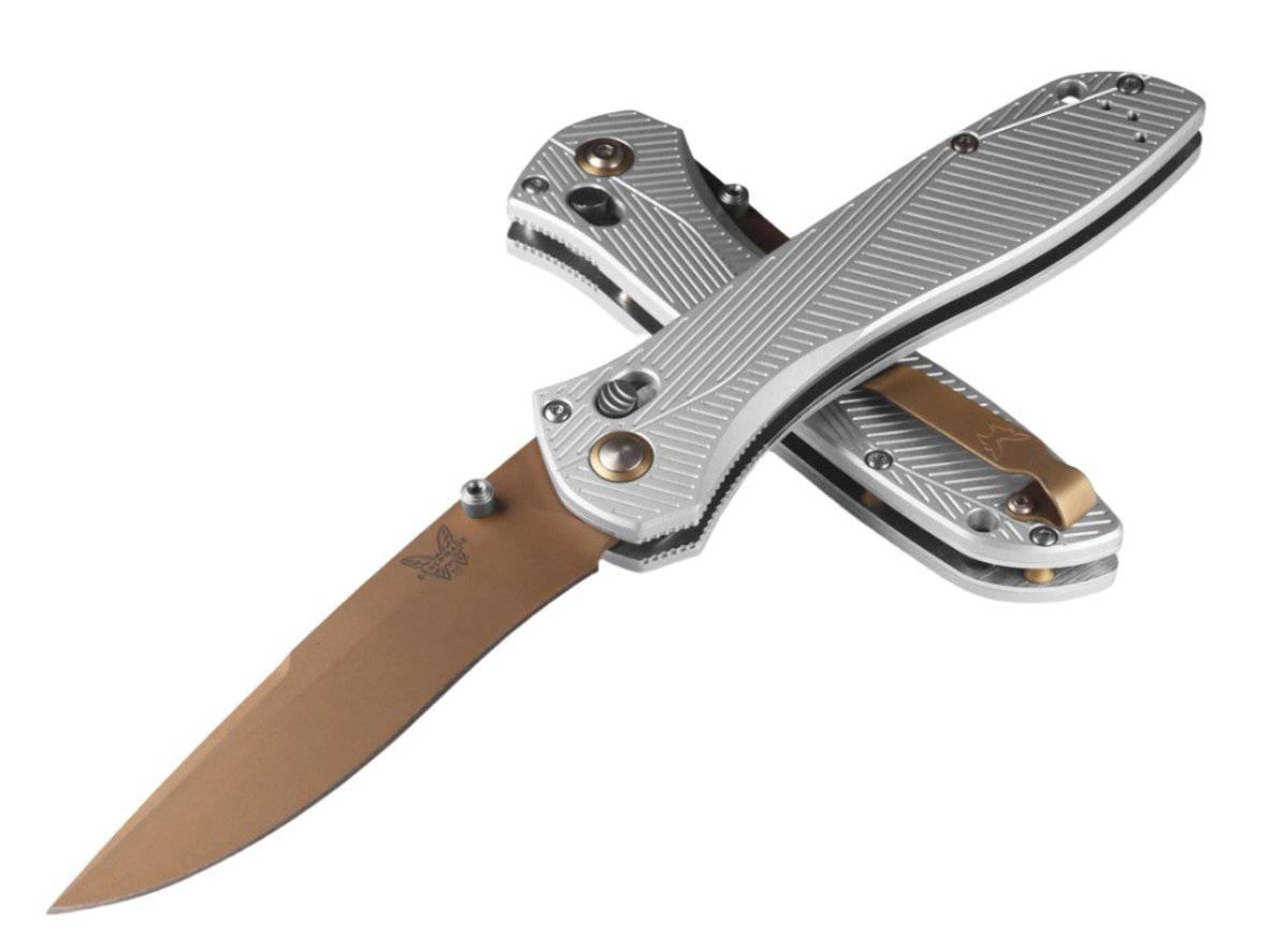 Benchmade 710FE-24 McHenry & Williams Seven Ten Folding Knife 4" CPM-S90V Flat Earth PVD Recurve Drop Point Blade Gray Machined Aluminum Handles - NORTH RIVER OUTDOORS