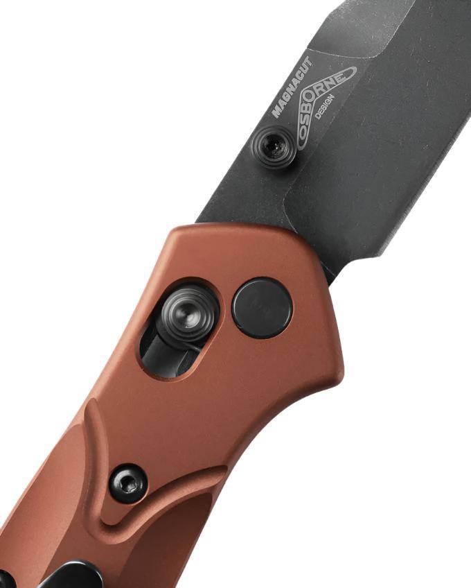Benchmade 940BK-03 Osborne MagnaCut Folding Knife 3.4" Black DLC Battlewashed Plain Blade, Burnt Copper Handles - NORTH RIVER OUTDOORS
