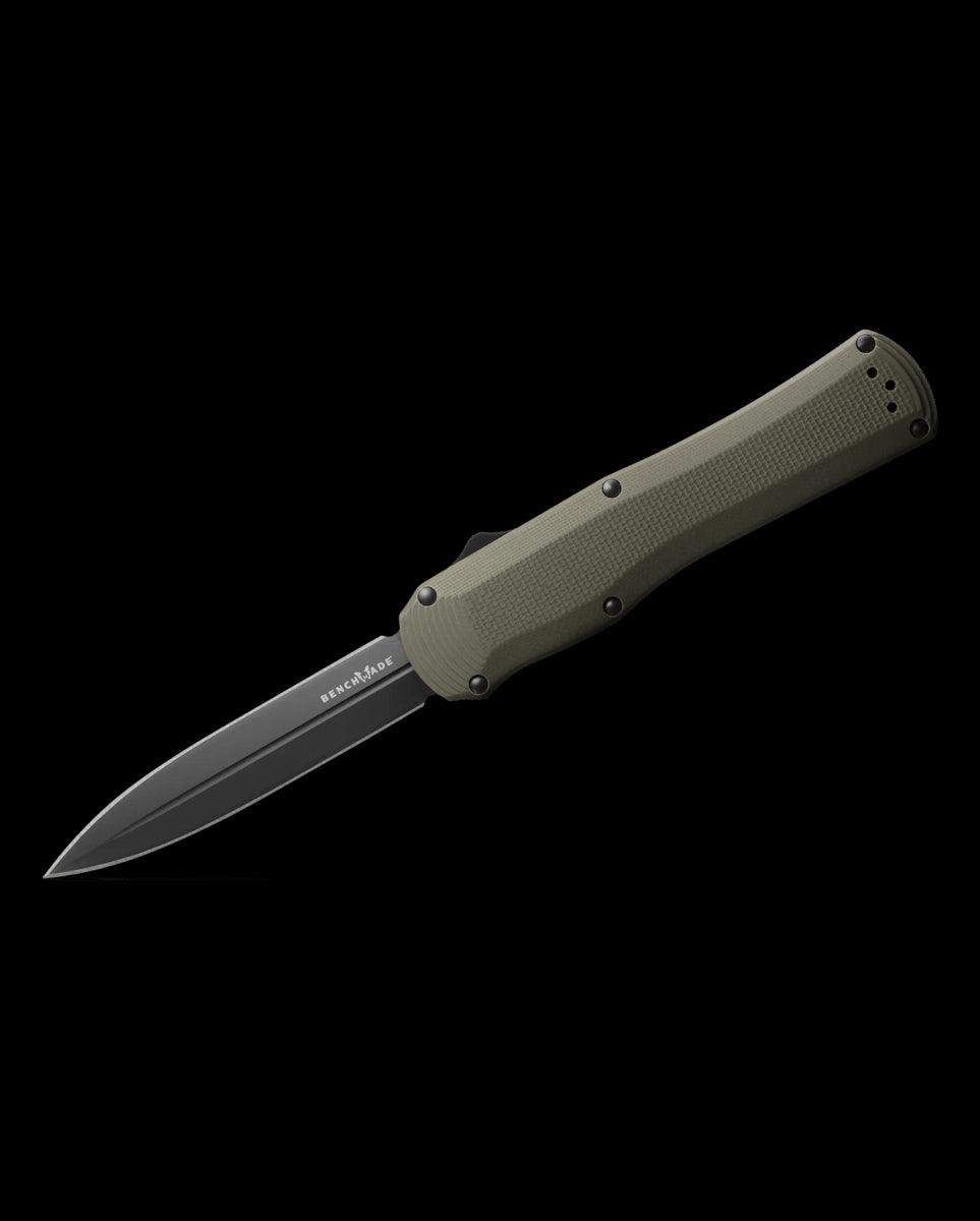 Benchmade Autocrat 3400BK-1 OTF Knife 3.71" Black DLC S30V Double Edge Dagger Blade, OD Green G10 Handles - NORTH RIVER OUTDOORS